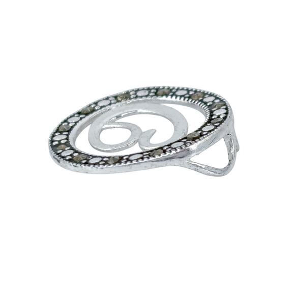 Estate Sterling Silver 925 Marcasite C Initial Circle Pendant - Picture 6 of 8